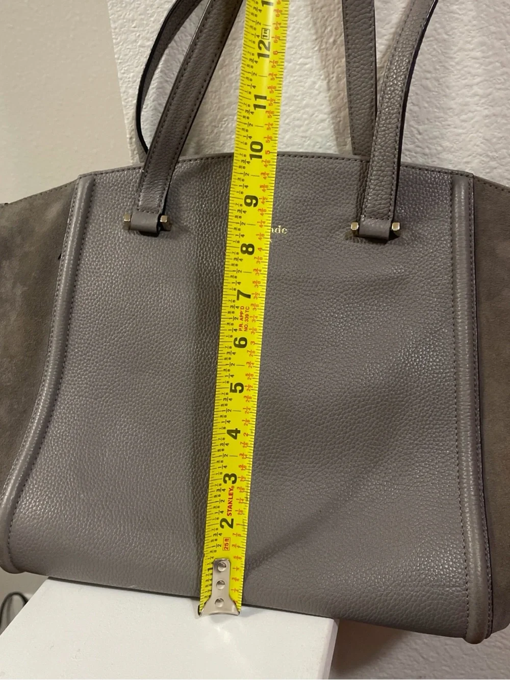 kate spade Pebbled Leather Tote in Charcoal with Suede Sides